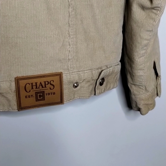 Chaps Corduroy Sherpa-Lined Trucker Jacket L Tan - Picture 6 of 8
